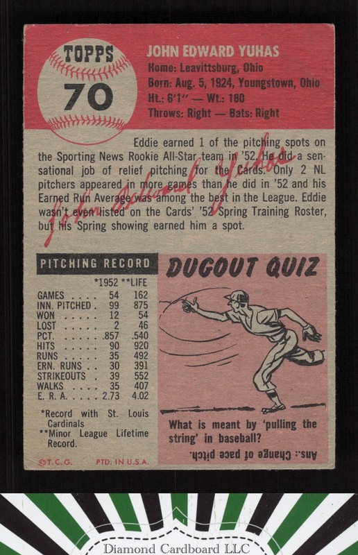 1953 Topps #70 Ed Yuhas VG g, back