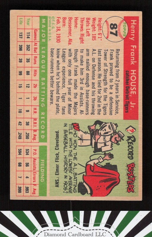 1955 Topps #87 Frank House VGEX k, back