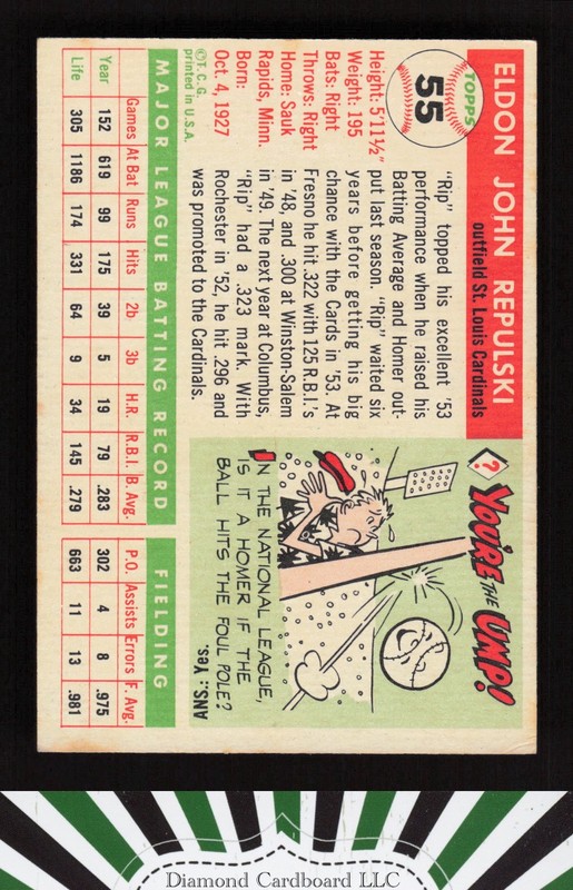 1955 Topps #55 Rip Repulski VGEX+ q, back