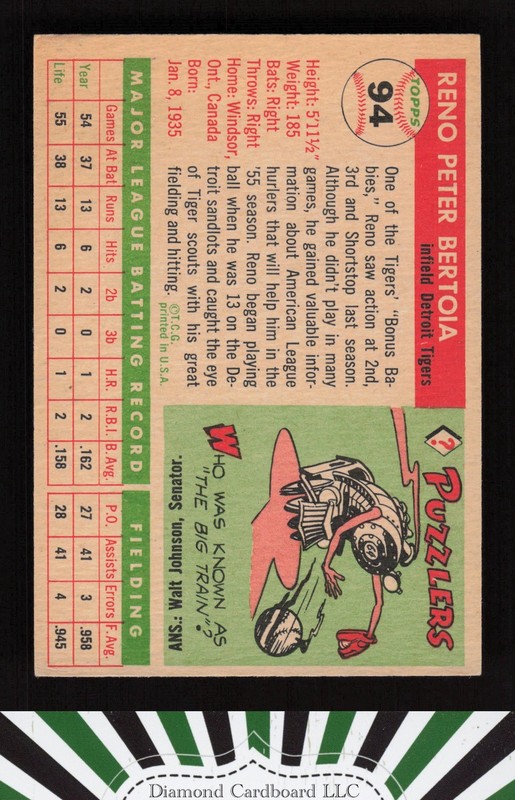 1955 Topps #94 Reno Bertoia VGEX j, back
