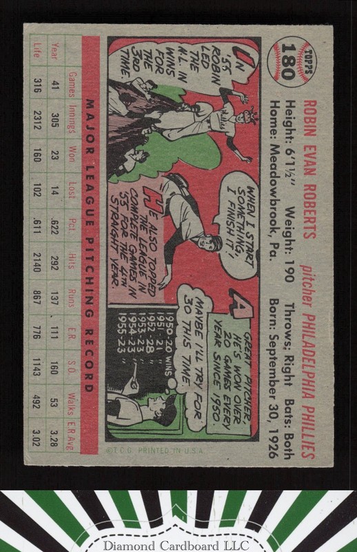 1956 Topps #180 Robin Roberts VGEX f, back