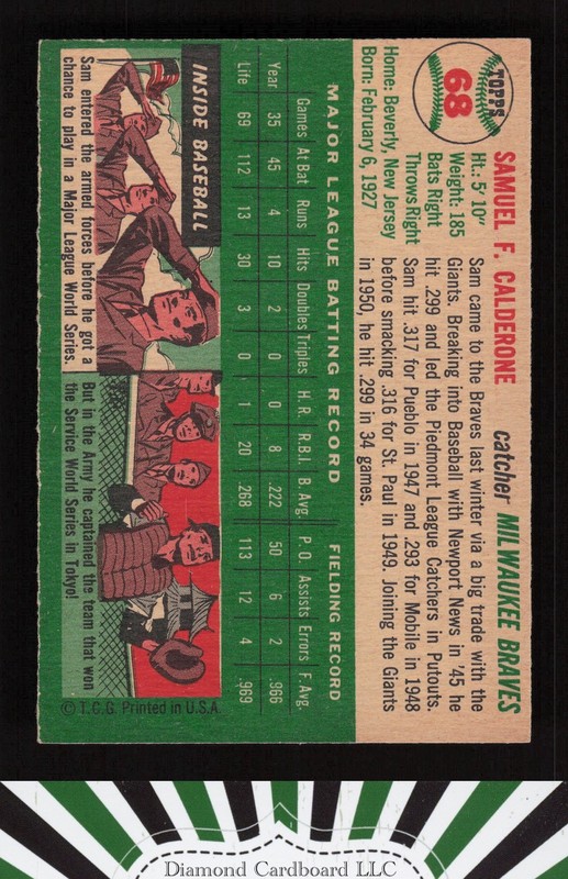 1954 Topps #68 Sammy Calderone VGEX l, back