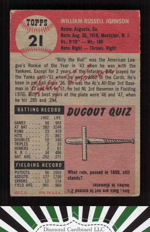 1953 Topps #21 Billy Johnson VG [CENTERED] b, back