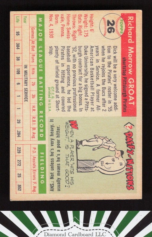 1955 Topps #26 Dick Groat VGEX j, back