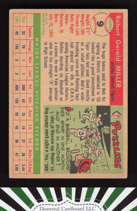 1955 Topps #9 Bob Miller VG+ g, back
