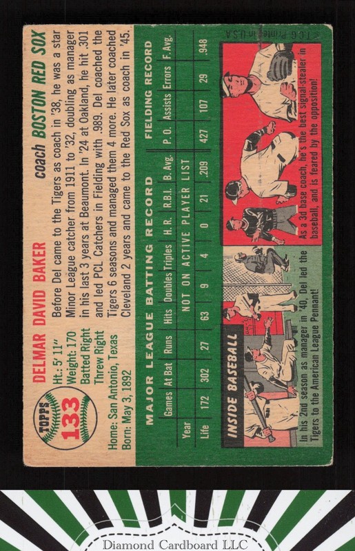 1954 Topps #133 Del Baker VG g, back
