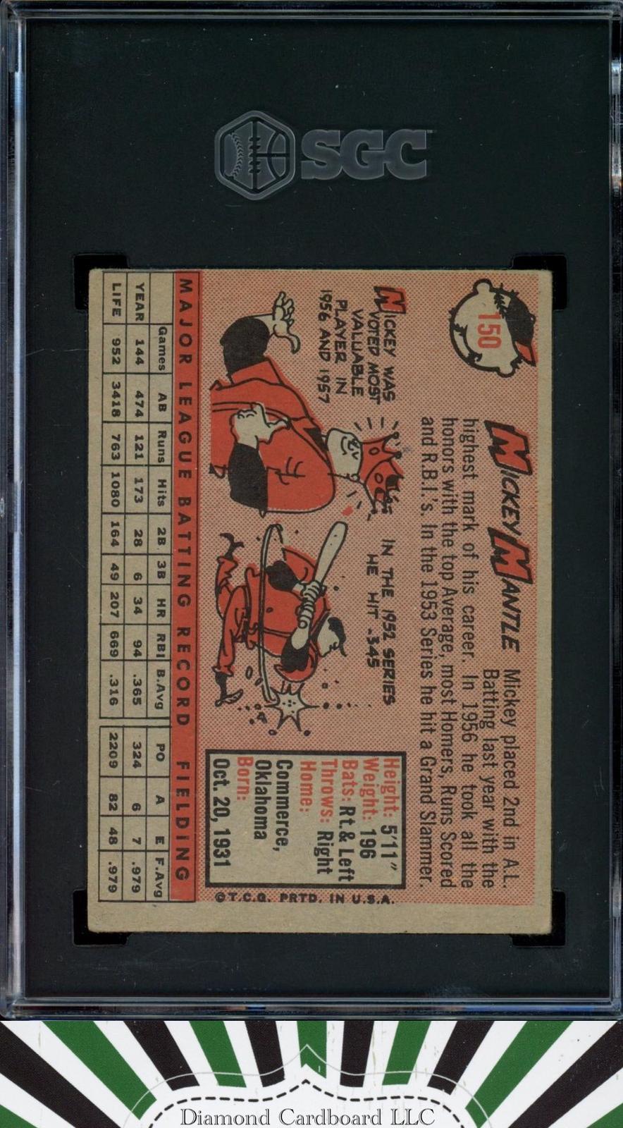 1958 Topps #150 Mickey Mantle SGC 4.5, back