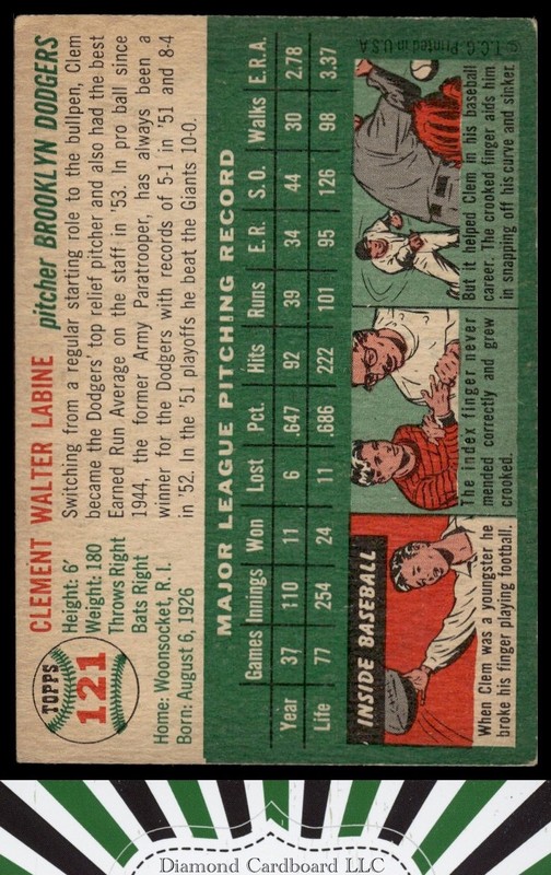 1954 Topps #121 Clem Labine GD+ k, back