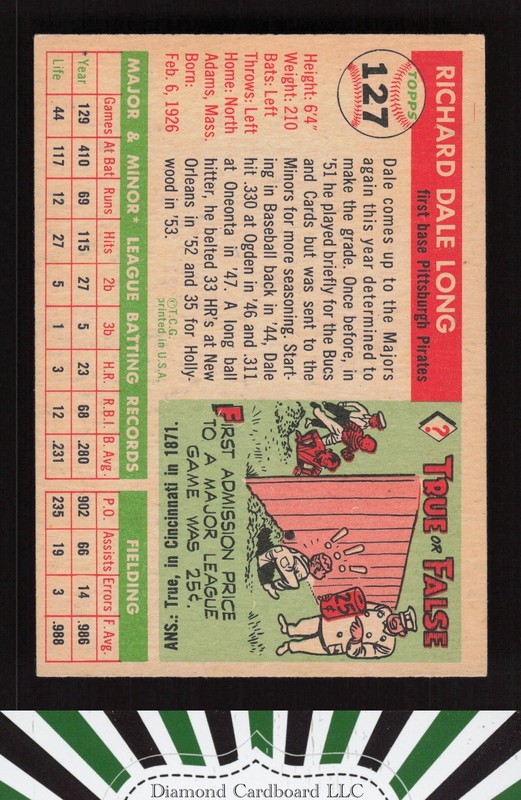 1955 Topps #127 Dale Long VGEX+ q, back