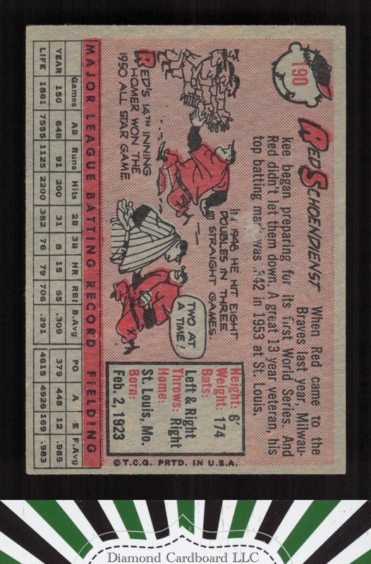 1958 Topps #190 Red Schoendienst VG j, back