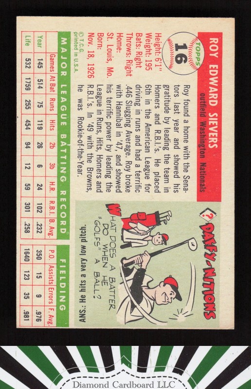 1955 Topps #16 Roy Sievers VGEX r, back