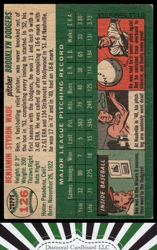 1954 Topps #126 Ben Wade VGEX g, back