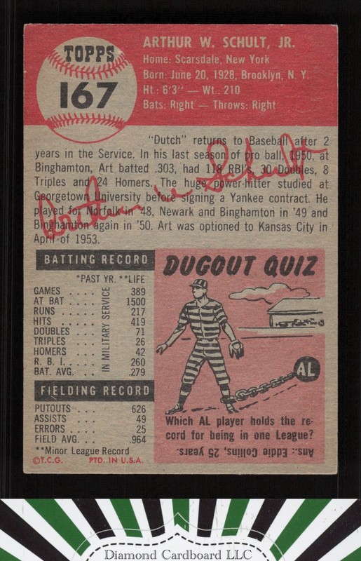 1953 Topps #167 Art Schult VGEX+ d, back