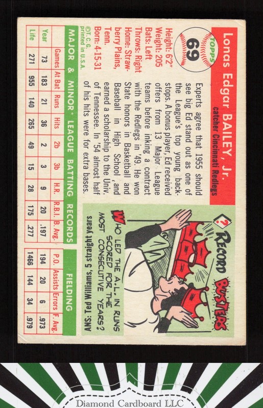 1955 Topps #69 Ed Bailey VG+ c, back