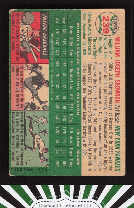1954 Topps #239 Bill Skowron GD+ j, back