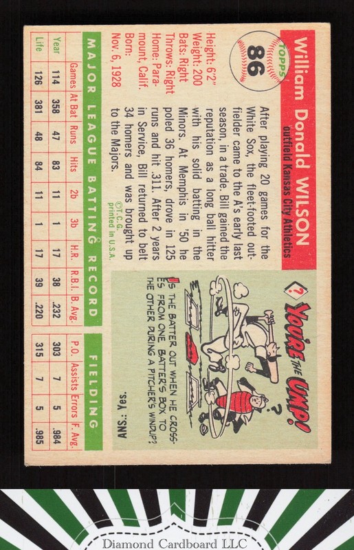 1955 Topps #86 Bill Wilson VGEX u, back