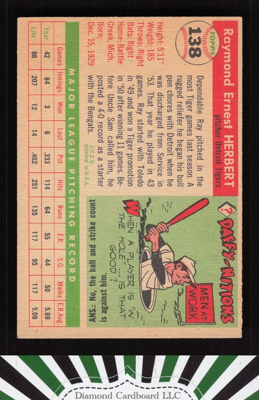 1955 Topps #138 Ray Herbert VGEX+ l, back