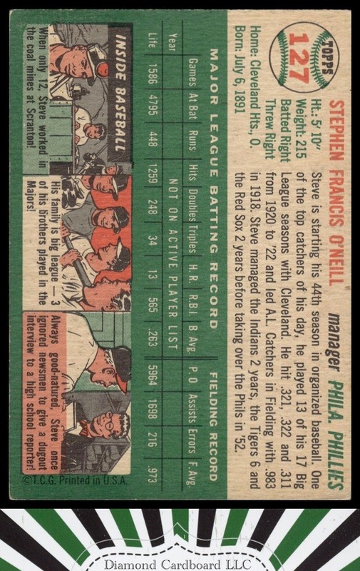 1954 Topps #127 Steve O'Neill EX+ f, back