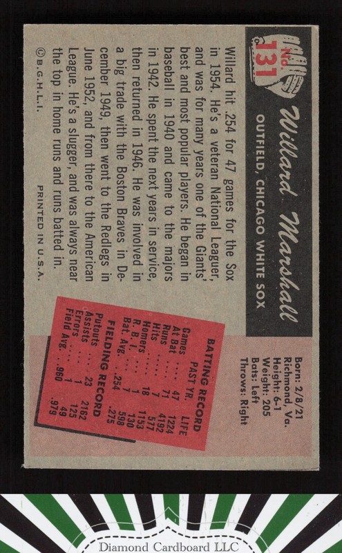 1955 Bowman #131 Willard Marshall VG+, back