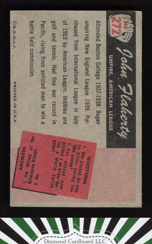 1955 Bowman #272 John Flaherty GD, back