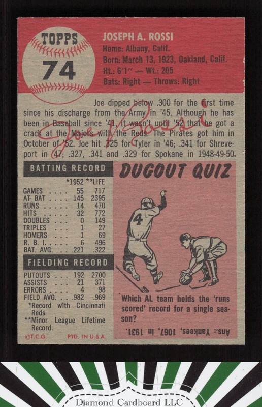 1953 Topps #74 Joe Rossi NM+ i, back
