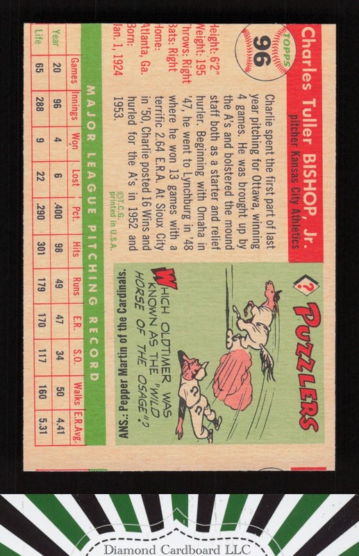 1955 Topps #96 Charlie Bishop EX (MC) a, back
