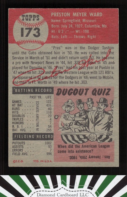 1953 Topps #173 Preston Ward EXMT [GOOD CENTERING] g, back