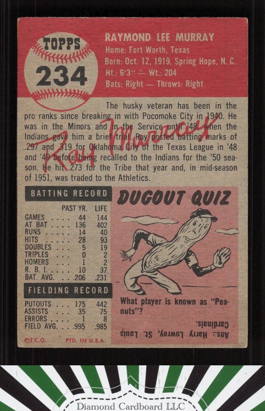 1953 Topps #234 Ray Murray PR d, back