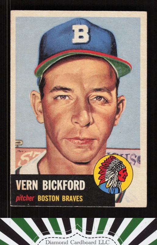 1953 Topps #161 Vern Bickford : Bio uses black text VGEX+ e, front