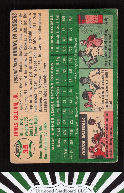 1954 Topps #35 Junior Gilliam VG h, back