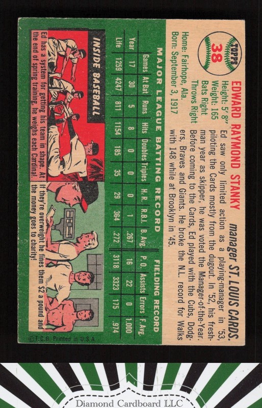 1954 Topps #38 Eddie Stanky EX l, back