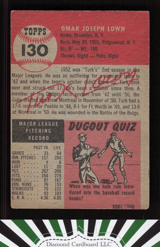1953 Topps #130 Turk Lown : Bio uses black text VG (MC) b, back