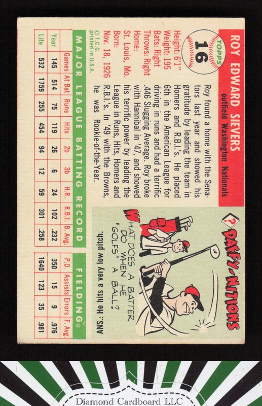 1955 Topps #16 Roy Sievers VGEX (MC) i, back
