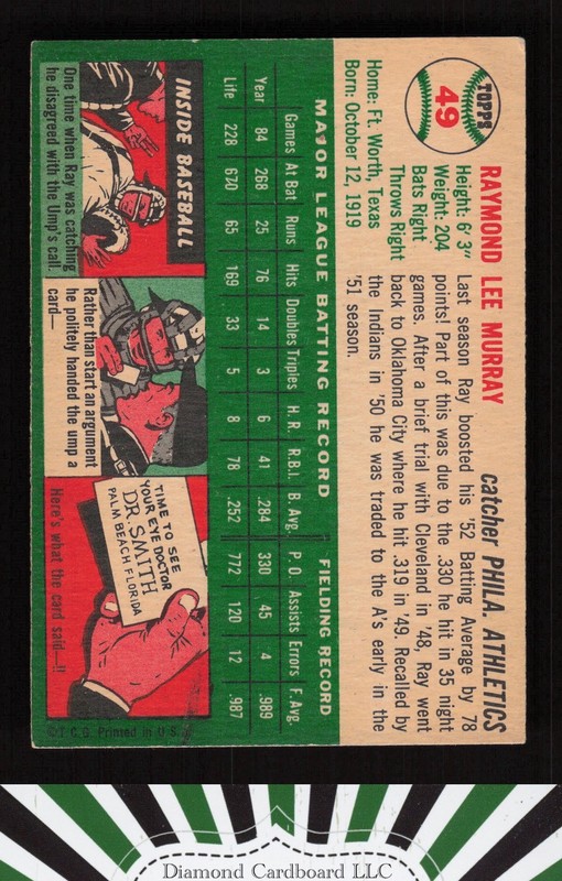 1954 Topps #49 Ray Murray VGEX n, back