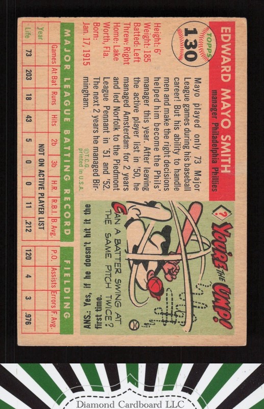 1955 Topps #130 Mayo Smith VGEX (MC) f, back