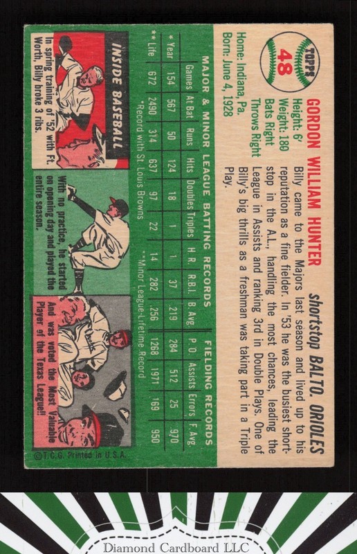 1954 Topps #48 Billy Hunter VGEX [CENTERED] a, back