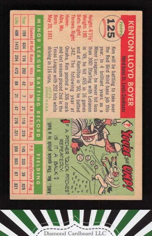1955 Topps #125 Ken Boyer VGEX+ h, back