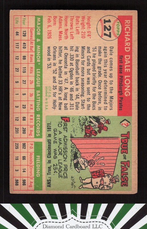 1955 Topps #127 Dale Long VGEX m, back