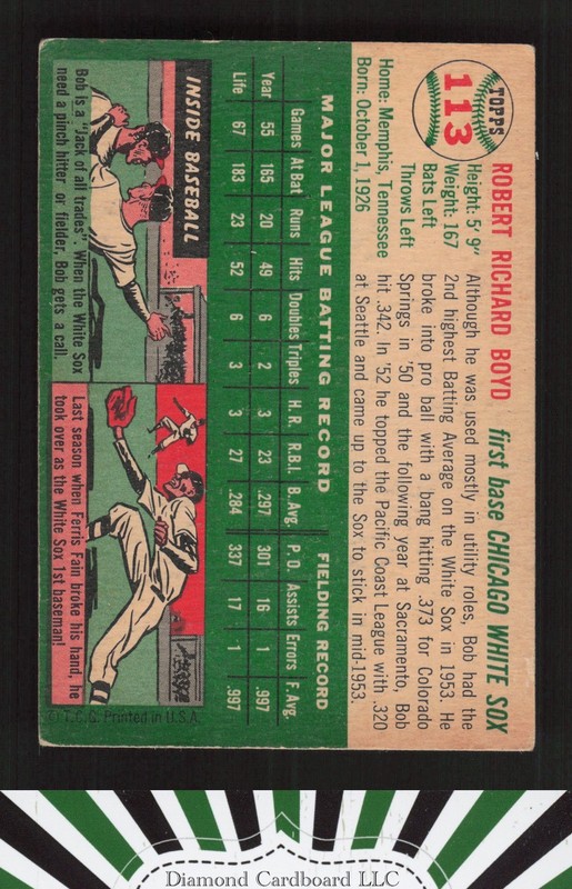 1954 Topps #113 Bob Boyd GD+ e, back
