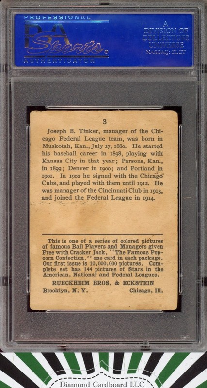 1914 Cracker Jack (E145) #3 Joe Tinker PSA 2, back