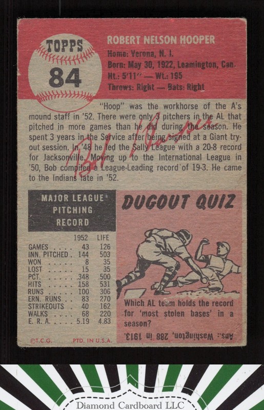 1953 Topps #84 Bob Hooper VG a, back