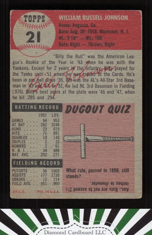 1953 Topps #21 Billy Johnson GD d, back