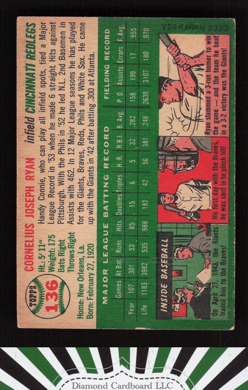 1954 Topps #136 Connie Ryan GD+ d, back