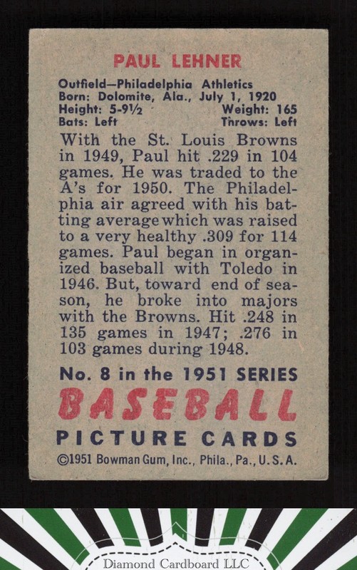 1951 Bowman #8 Paul Lehner VG+, back