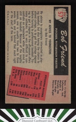 1955 Bowman #57 Bob Friend VGEX+, back