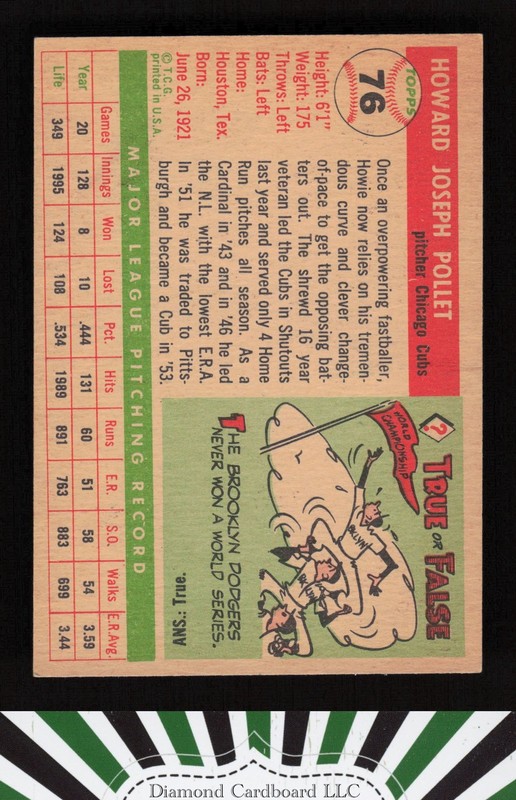1955 Topps #76 Howie Pollet GD a, back
