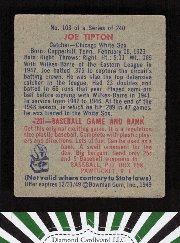 1949 Bowman #103 Joe Tipton VG [CENTERED] a, back
