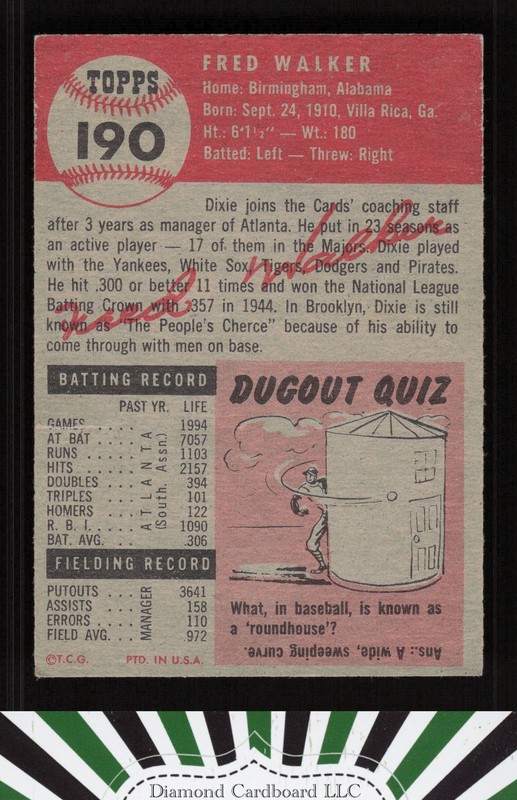 1953 Topps #190 Dixie Walker PR c, back