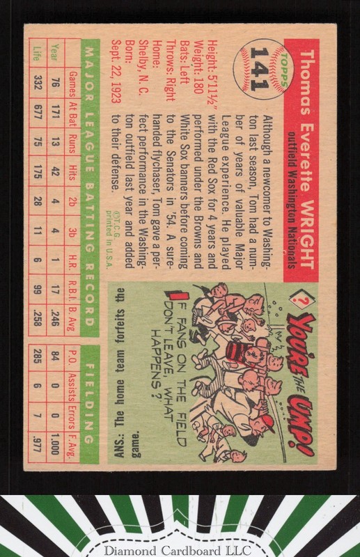 1955 Topps #141 Tom Wright VGEX k, back