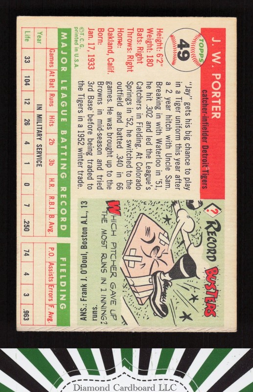 1955 Topps #49 J.W. Porter VGEX i, back